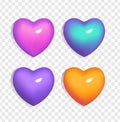 Set of bright 3d hearts blue, purple, orange and pink color on transparent background. Gradient signs of ValentineÃ¢â¬â¢s day and lov Royalty Free Stock Photo